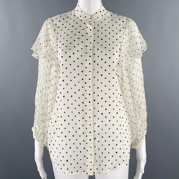 SALONI Size 2 White Black Silk Polka Dot Balloon Blouse - Picture 1 of 6